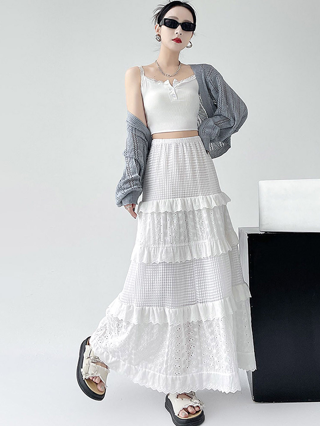 

LULU & SKY Embroidered A-Line Maxi Skirts, White