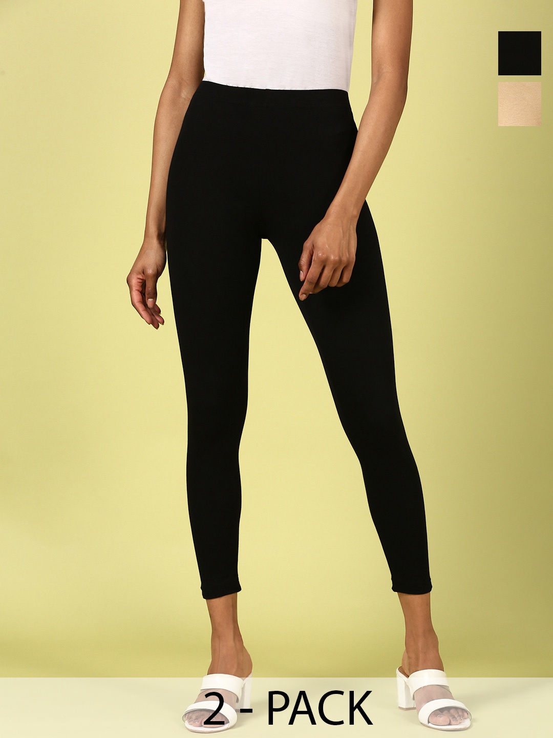 

De Moza Pack Of 2 Cotton Ankle-Length Leggings, Black