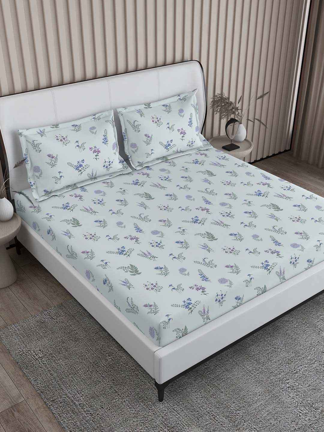

Boutique Living India Regent Park Blue & Green Printed 200 TC Cotton King Bedsheet Set