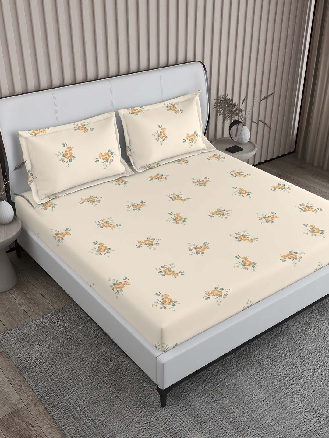 

Boutique Living India Regent Park Cream & Green Printed 200 TC Cotton King Bedsheet Set