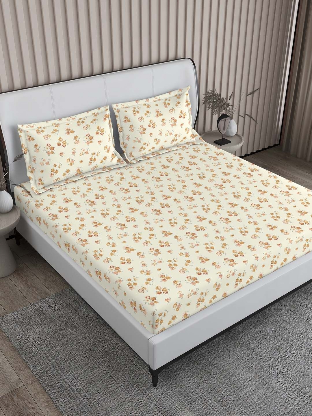 

Boutique Living India Regent Park Yellow & Brown Printed 200 TC Cotton King Bedsheet Set