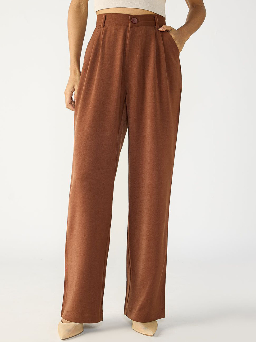

FREAKINS Ganache Brown Double Pleated Korean Pants