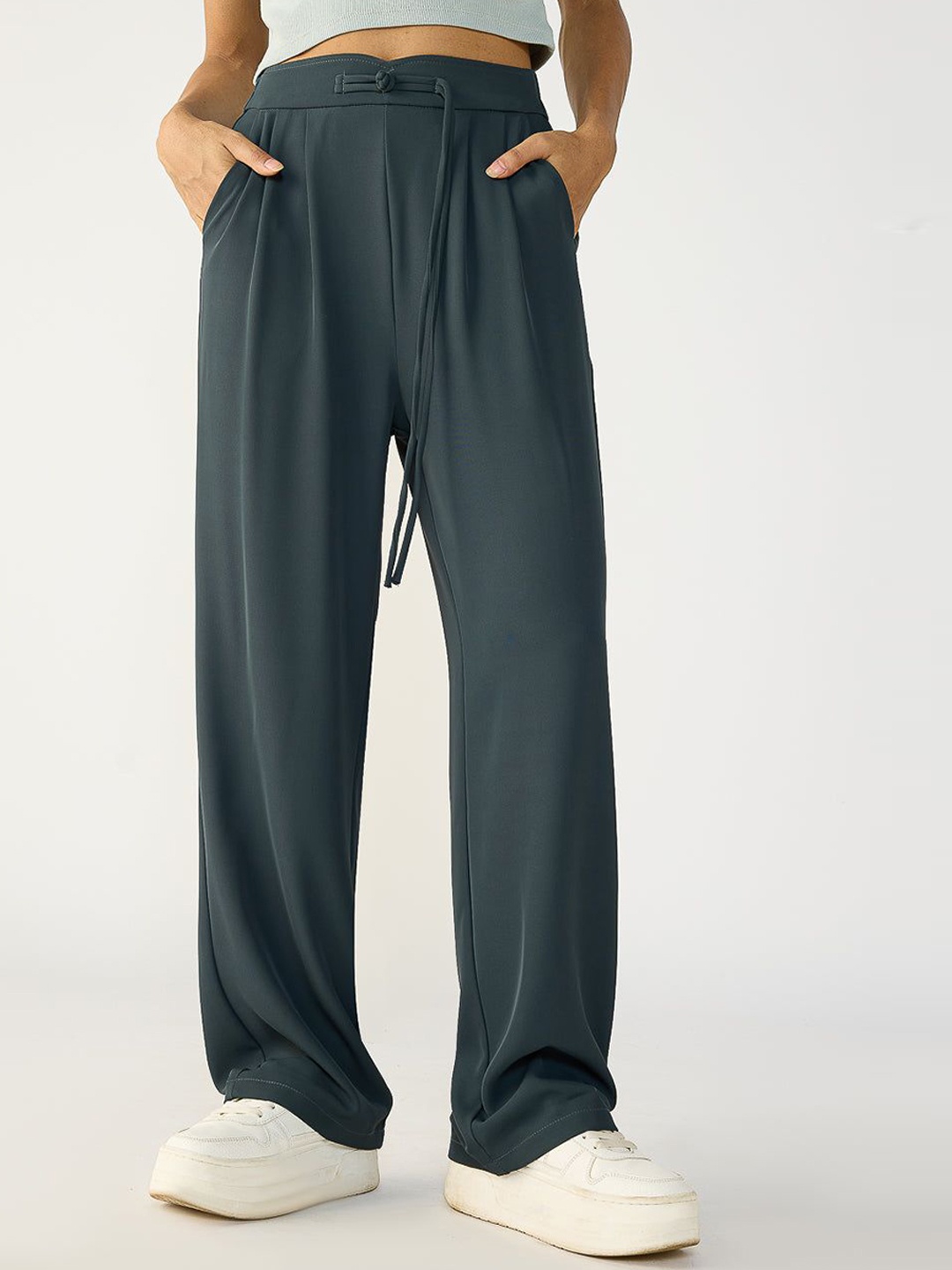 

FREAKINS Anchor Grey Knotted Waist Korean Pants