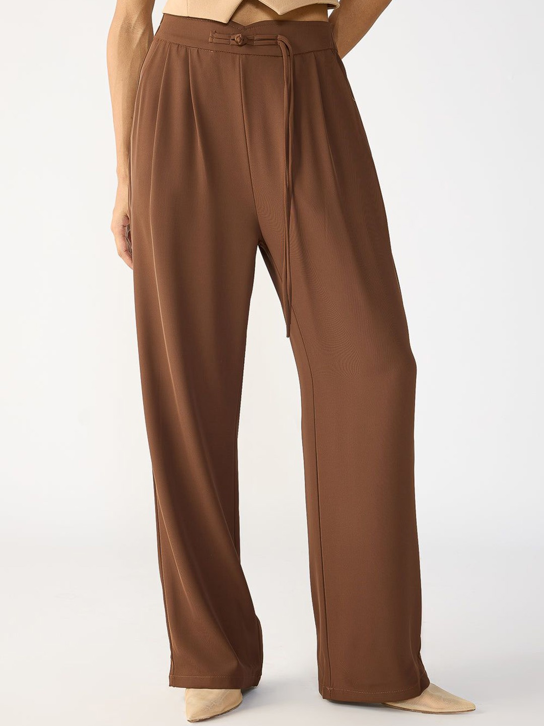 

FREAKINS Mocha Brown Knotted Waist Korean Pants