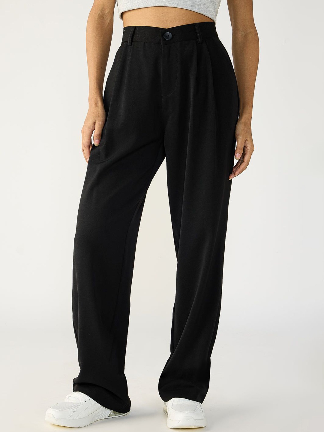 

FREAKINS Black Double Pleated Korean Pants