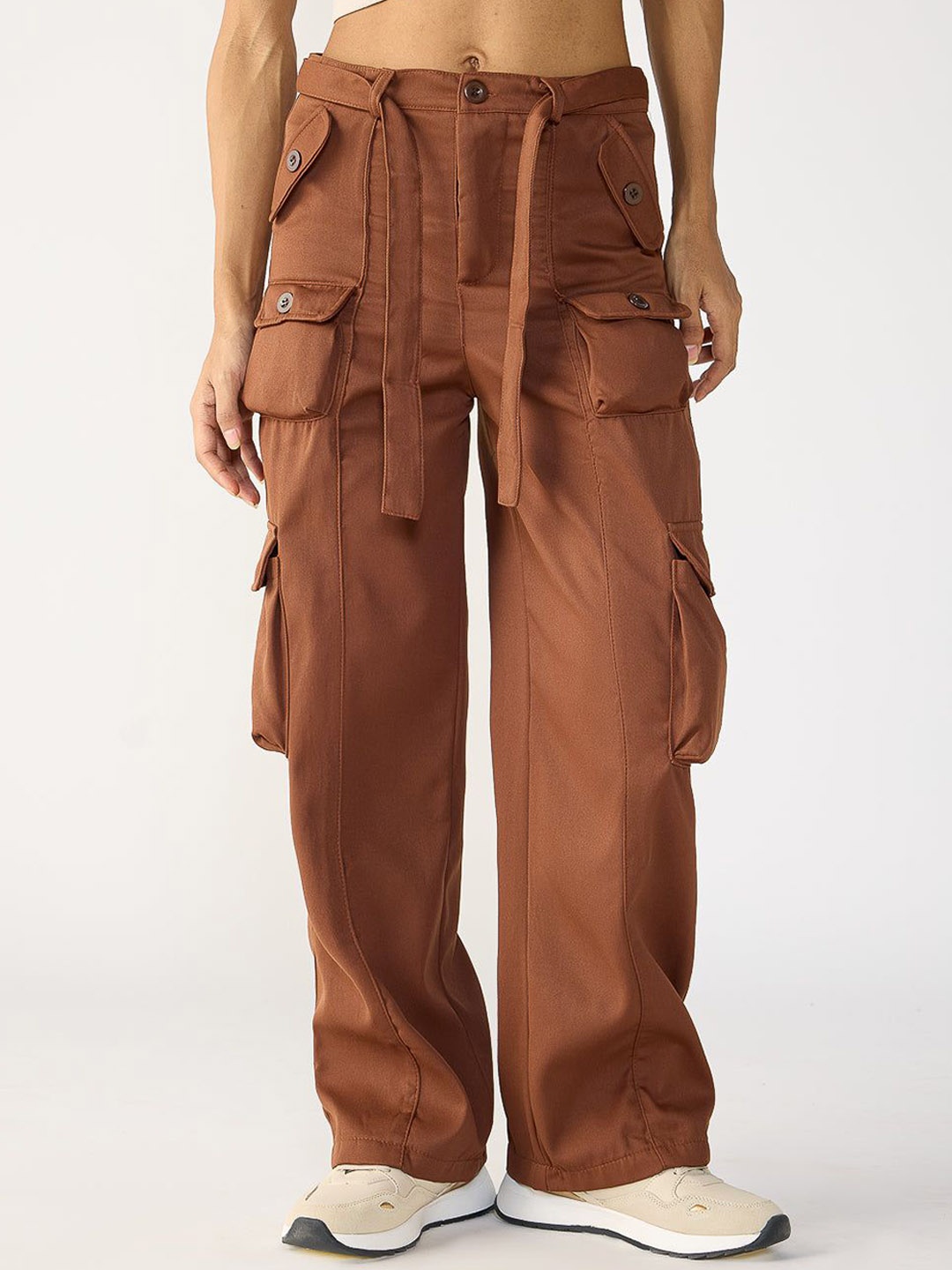

FREAKINS Women Straight Fit High-Rise Trousers, Brown