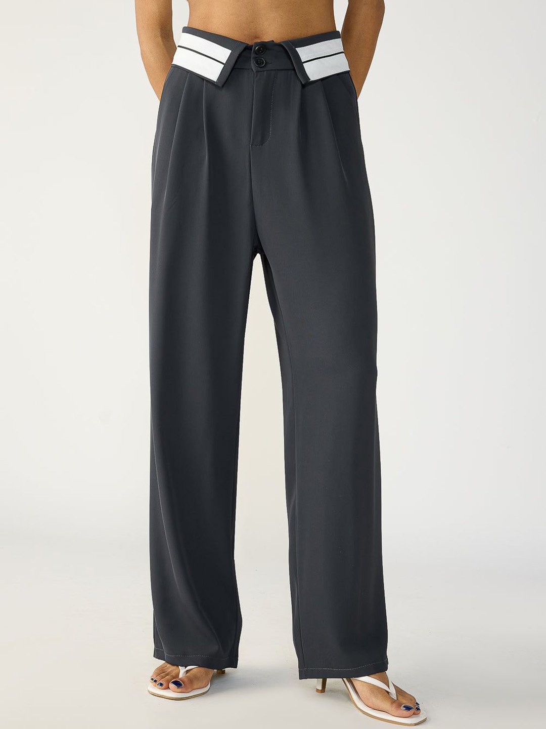 

FREAKINS Turnover Waistband Grey Korean Pants