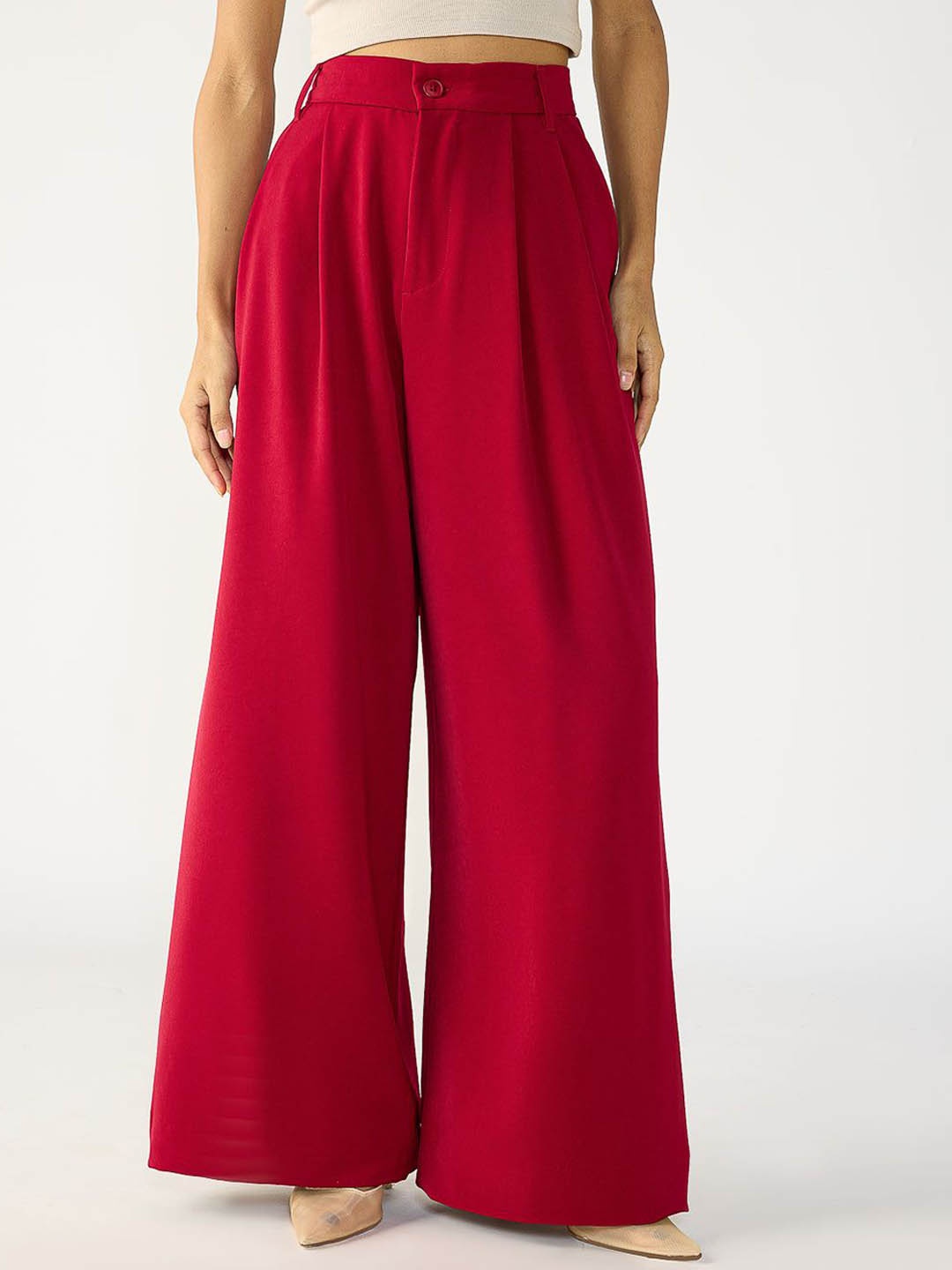 

FREAKINS Deep Red Flared Formal Korean Pants