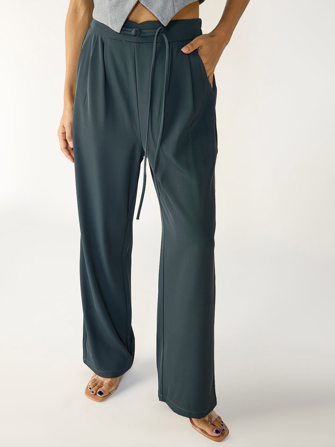 

FREAKINS Mist Grey Knotted Waist Korean Pants