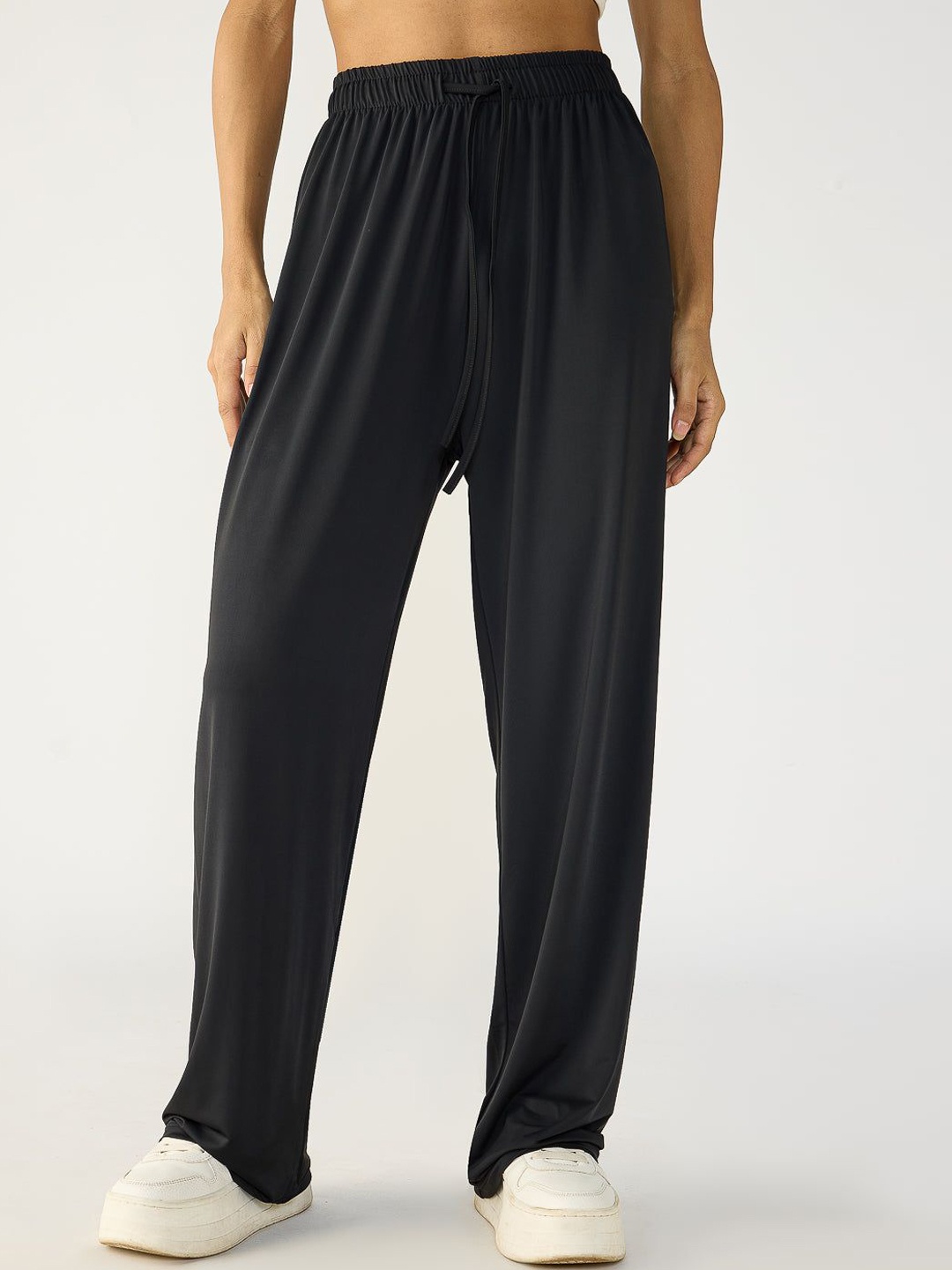 

FREAKINS Black Elasticated Flared Korean Pants