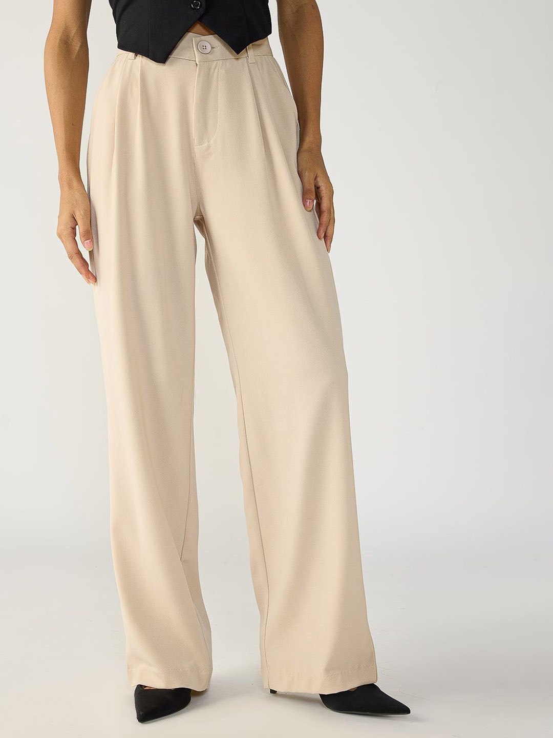 

FREAKINS Sand Beige Double Pleated Korean Pants