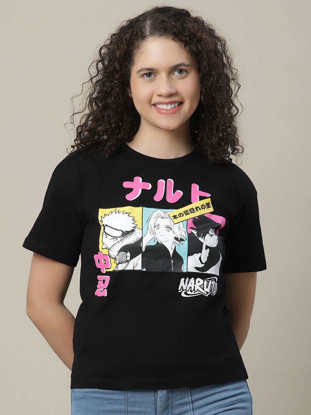 

Kids Ville Girls Naruto Printed Pure Cotton Relaxed Fit T-Shirt, Black