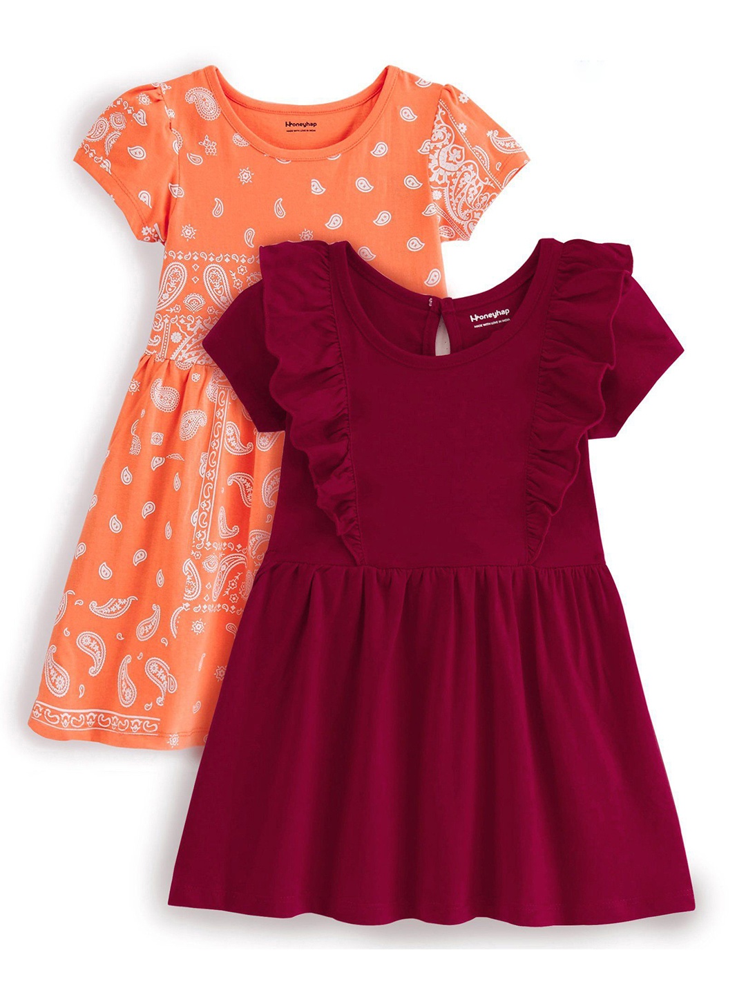 

Honeyhap Print A-line Dress Pack of 2, Orange