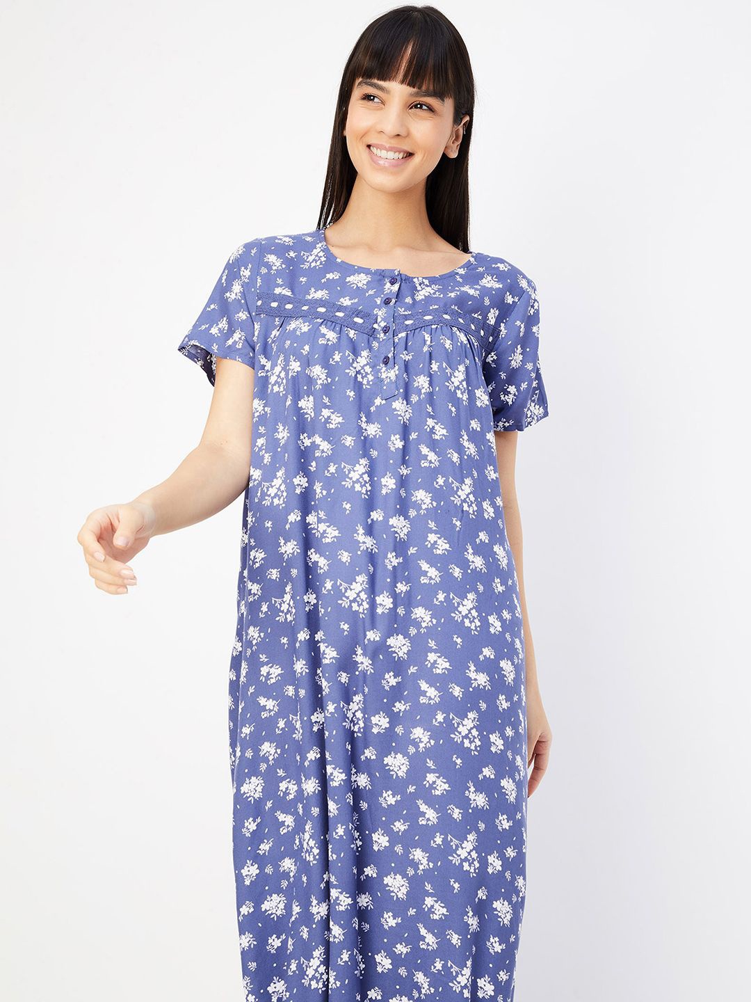 

Max Women Floral Printed Nightgown, Blue