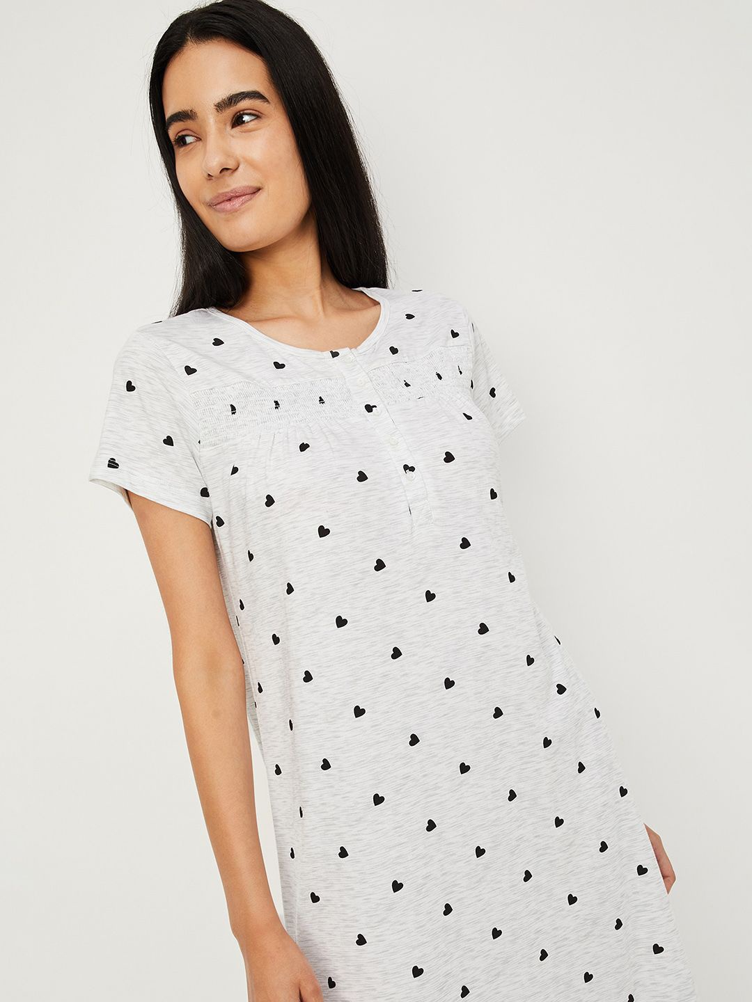 

max Women Heart Printed Nightgown, Grey