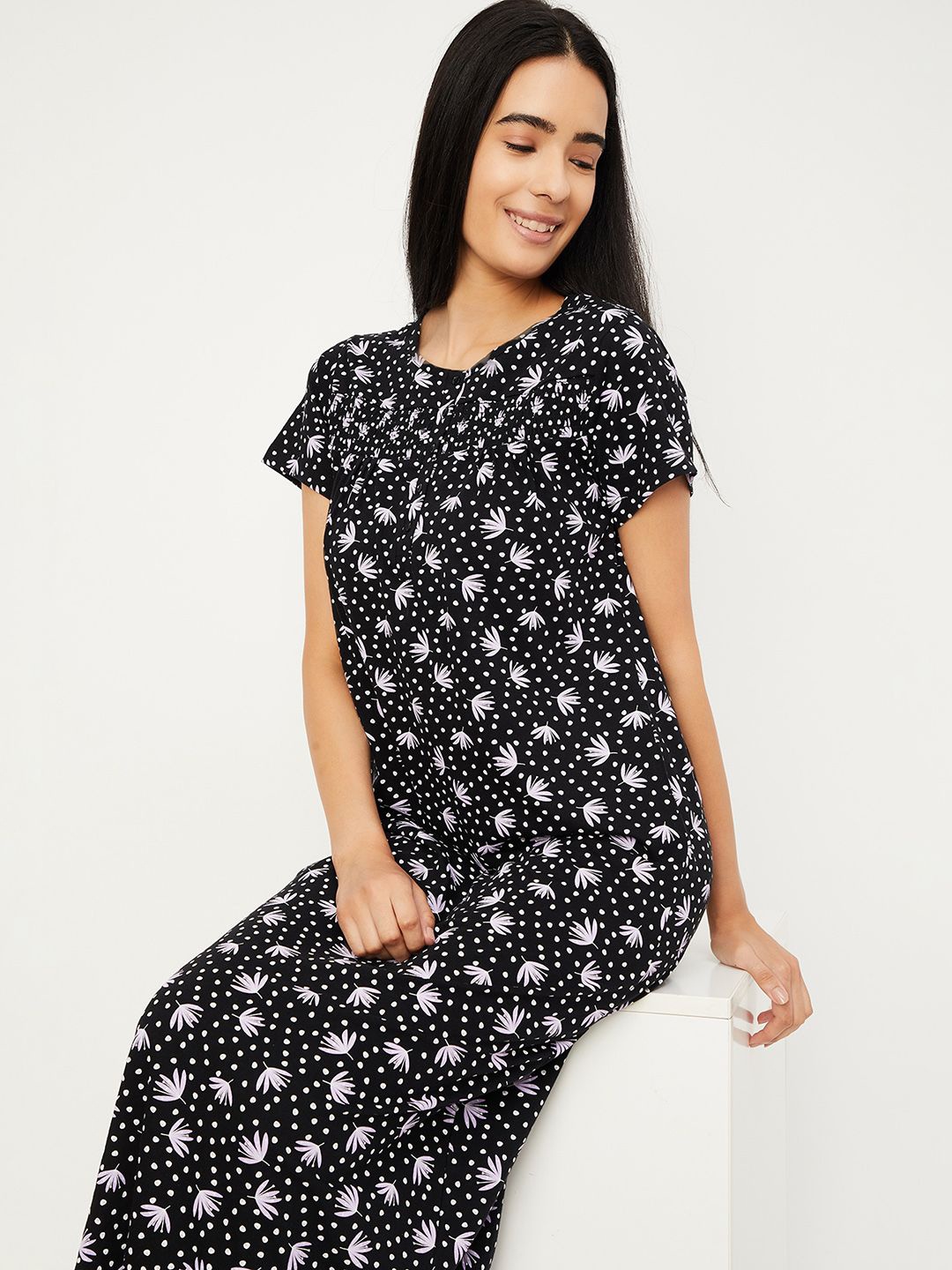 

Max Women Printed Knit Nightgown, Black