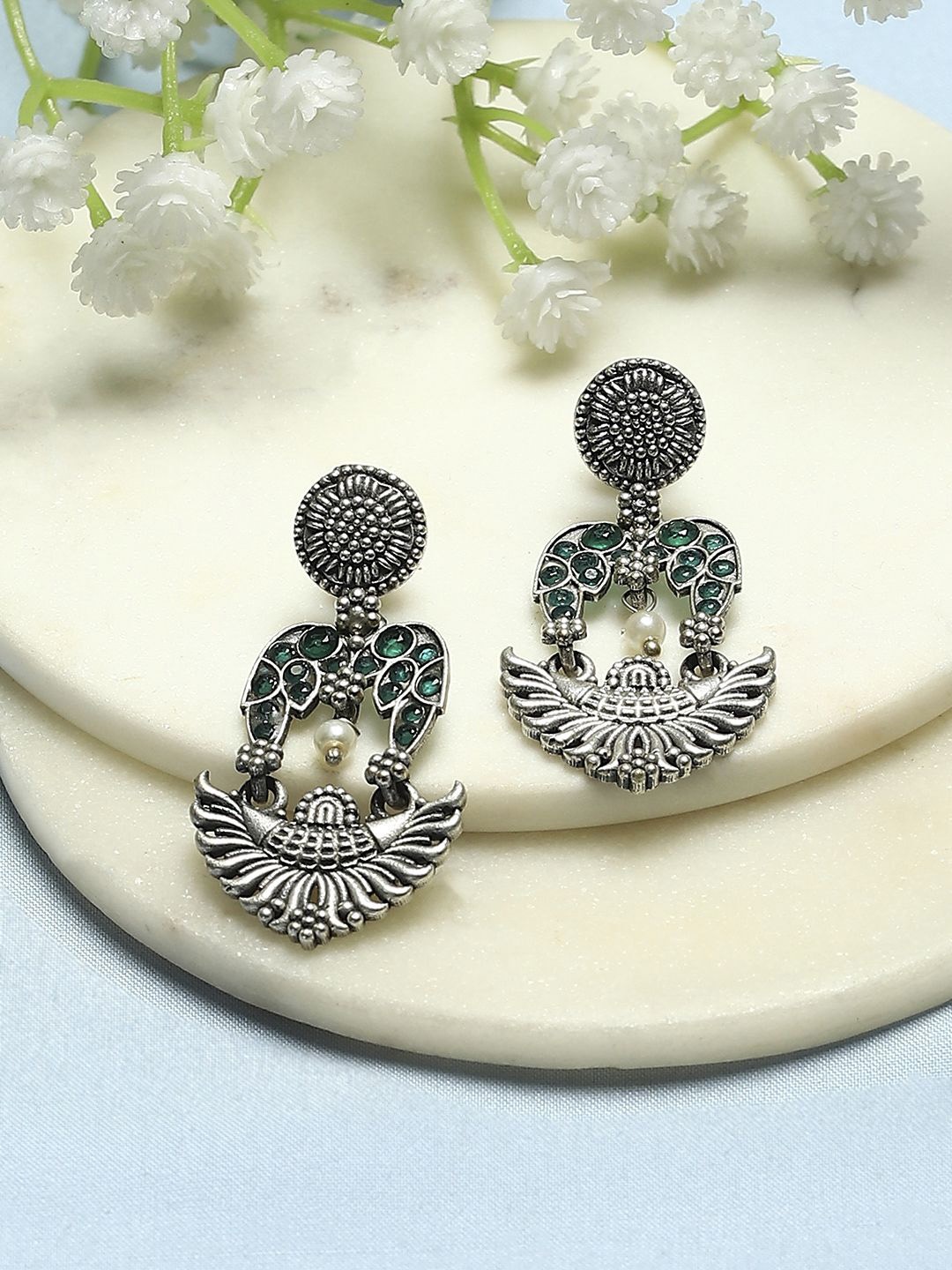 

Biba Silver-Plated Contemporary Drop Earrings, Green