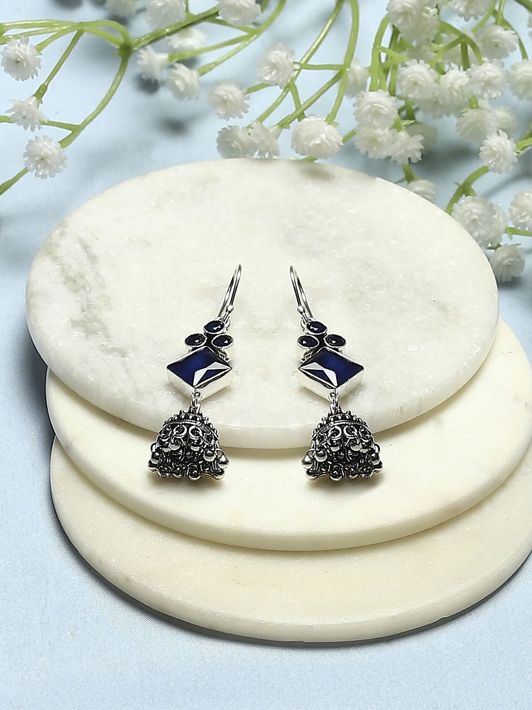 

Biba Contemporary Silver Plated Artificial Beads Oxidised Jhumkas
