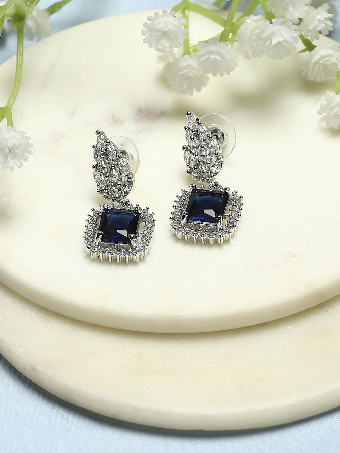 

Biba Silver Plated Stone Studded Contemporary Drop Earrings