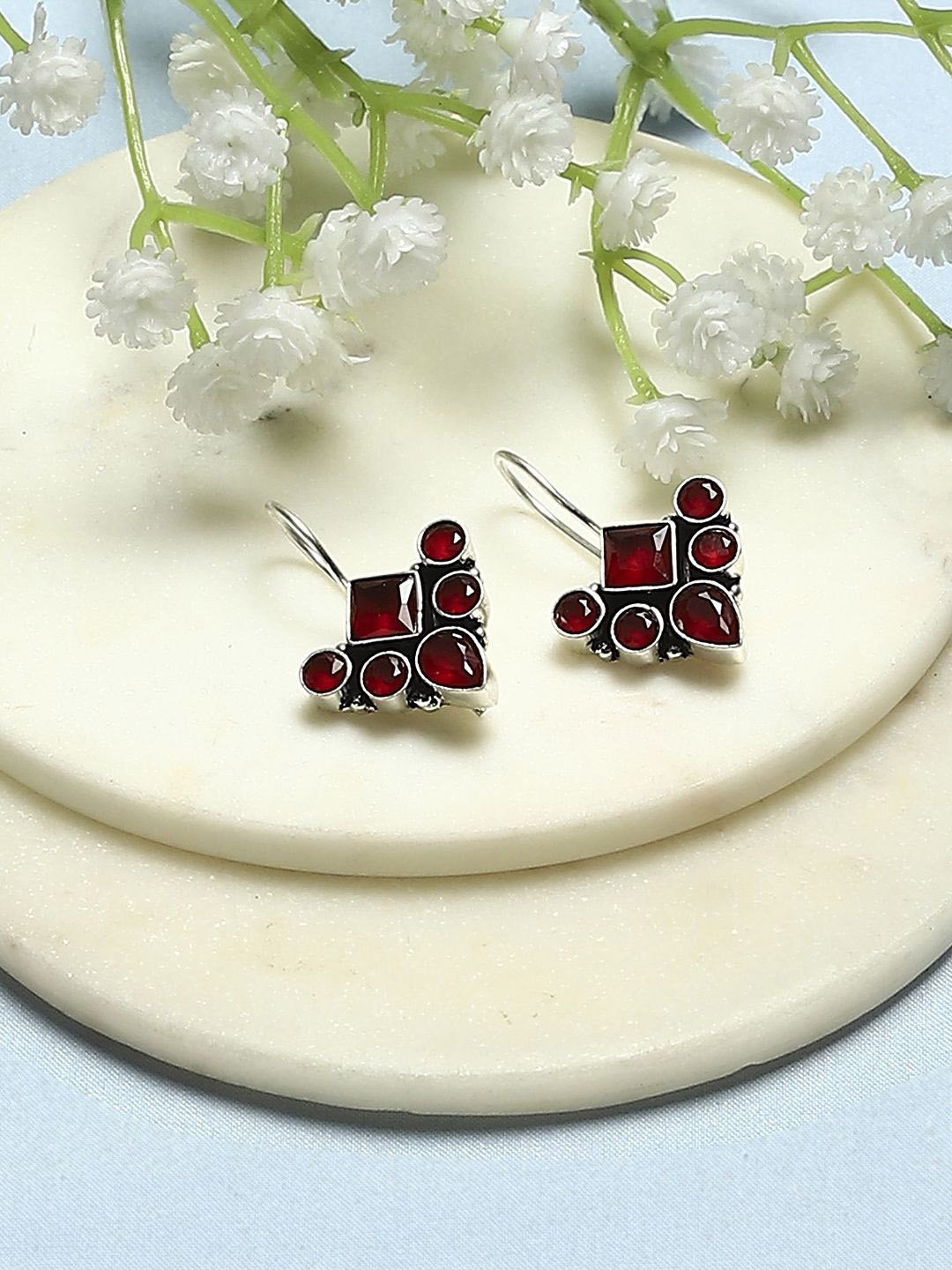 

Biba Silver Plated Stone Studded Contemporary Drop Earrings