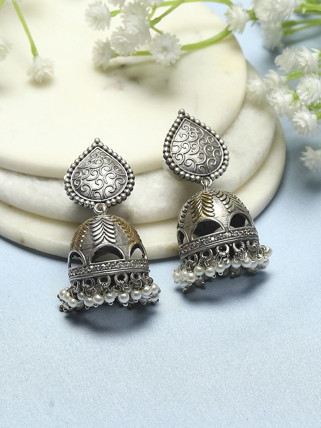 

Biba Silver Plated Beaded Dome Shaped Jhumkas