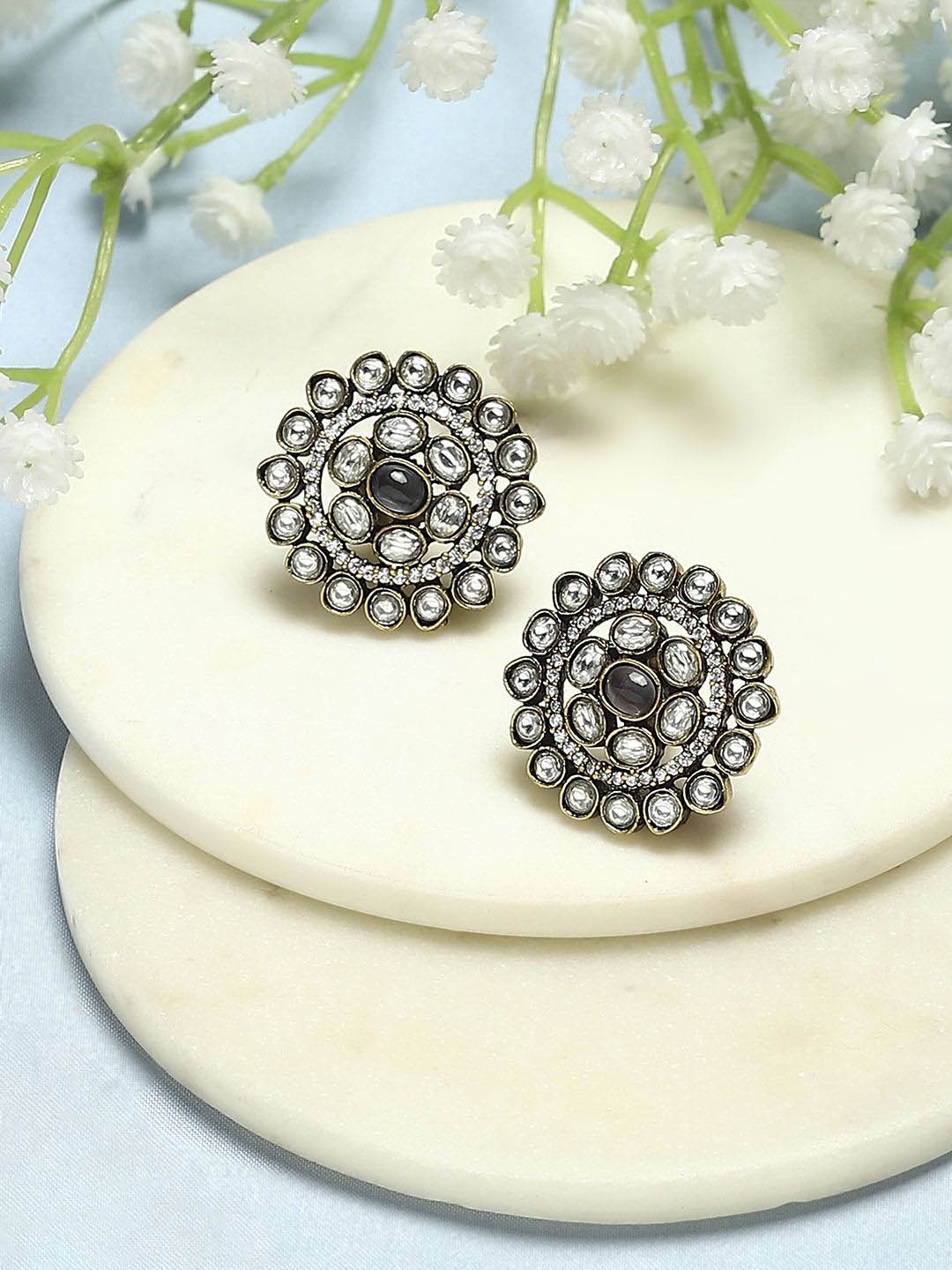 

Biba Silver Plated Stone Studded Floral Stud Earrings