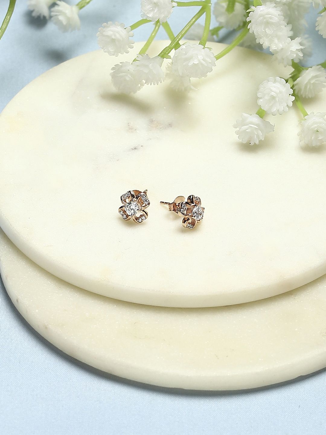 

Biba Rose Gold-Plated Stone-Studded Silver Contemporary Studs Earrings