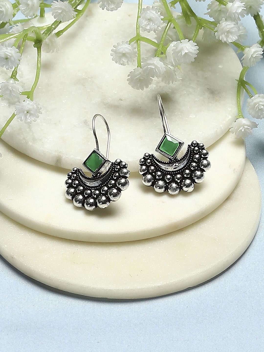 

Biba Silver-Plated Stone-Studded Contemporary Drop Earrings