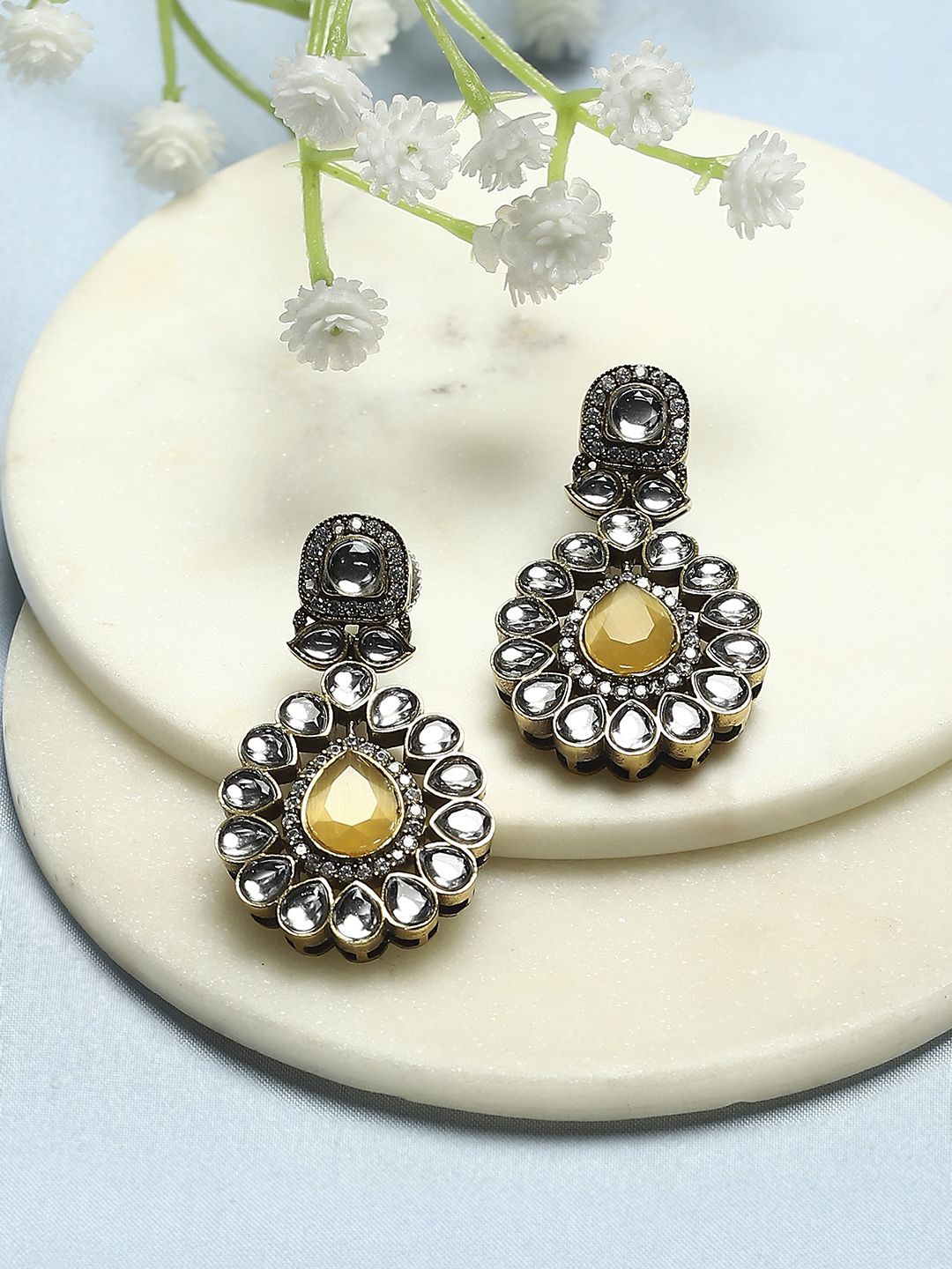 

Biba Gold-Plated Stone-Studded Contemporary Drop Earrings