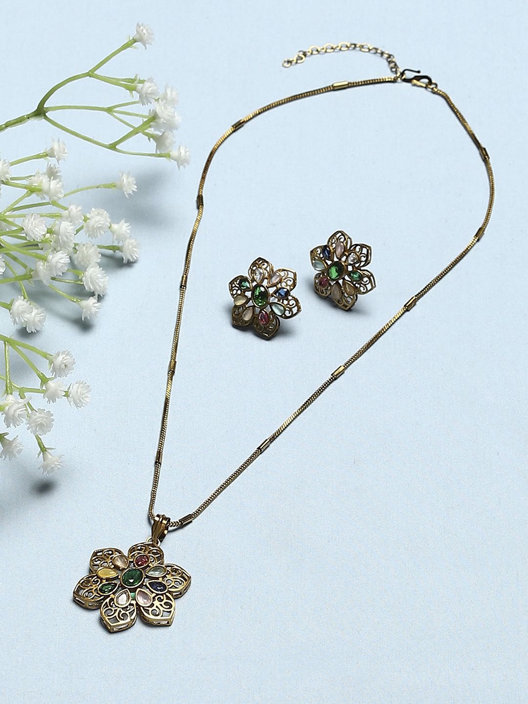 

Biba Gold-Plated Stone Studded Jewellery Set