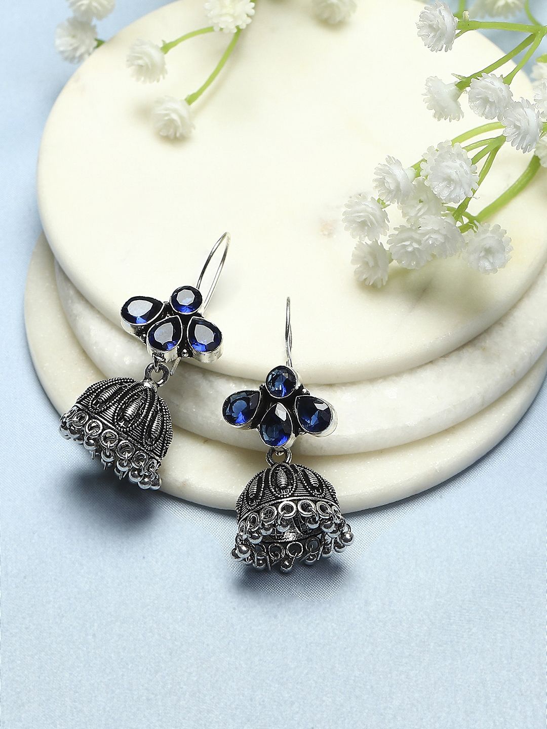 

Biba Silver-Plated Dome Shaped Jhumkas, Blue