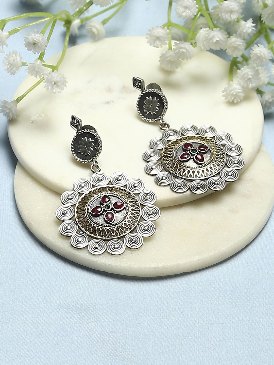 

Biba Silver-Plated Contemporary Oxidised Drop Earrings, Pink
