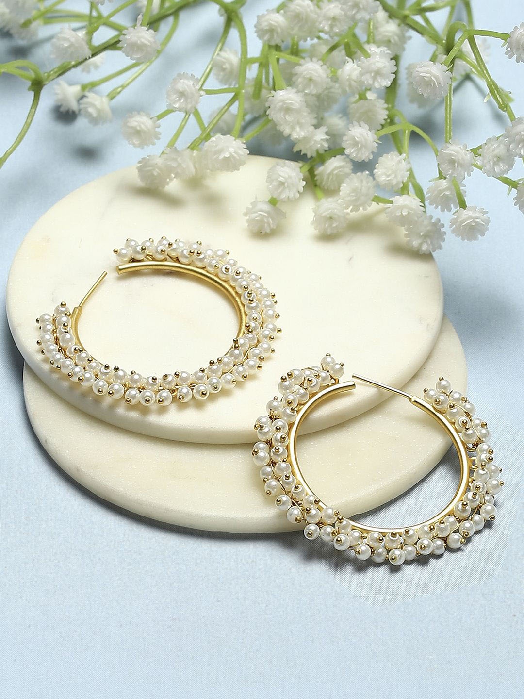 

Biba Gold-Plated Beaded Contemporary Hoop Earrings