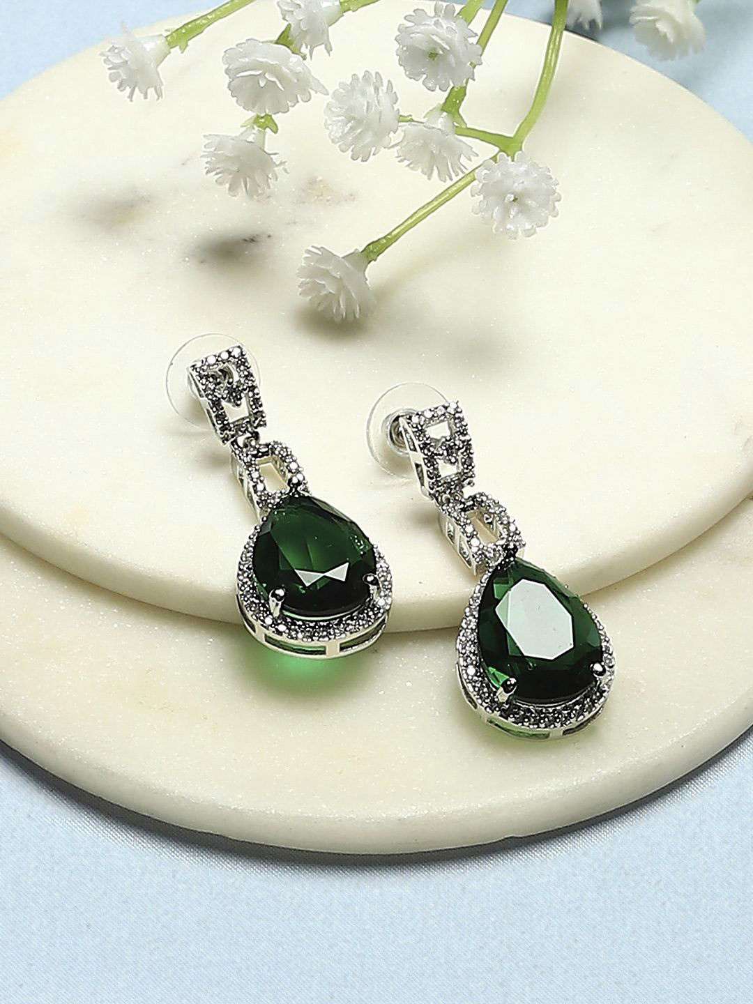 

Biba Silver Plated Stone Studded Teardrop Shaped Drop Earrings