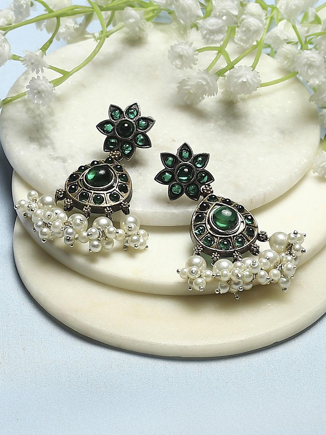 

Biba Silver Plated Stones & Beads Contemporary Drop Earrings