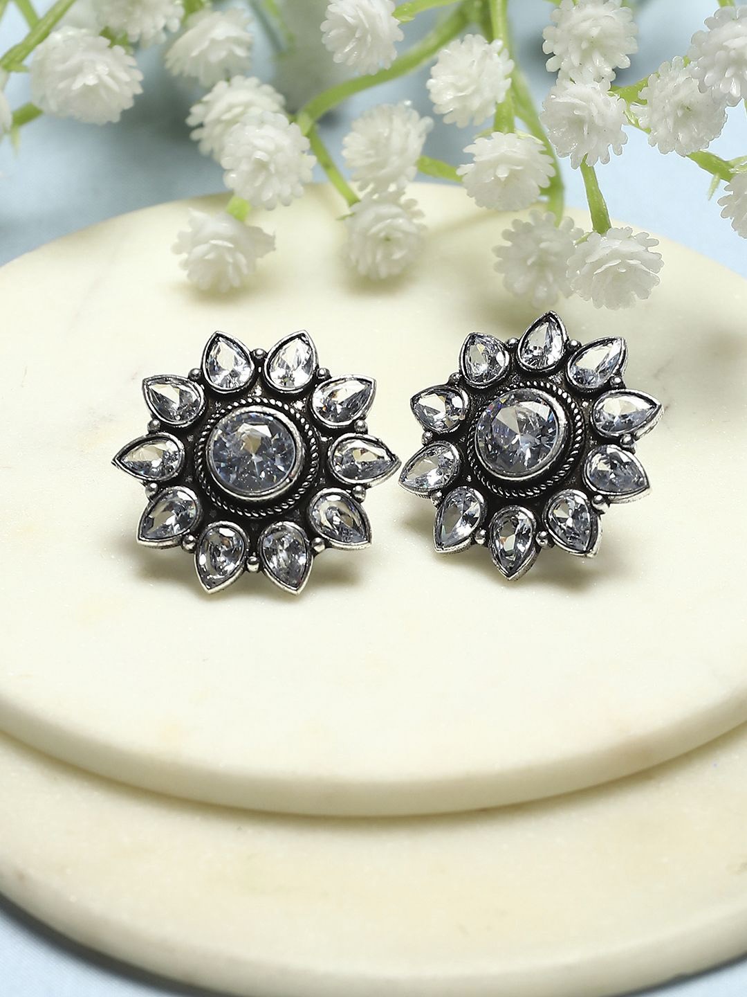 

Biba Silver-Plated Oxidised Contemporary Studs Earrings, White