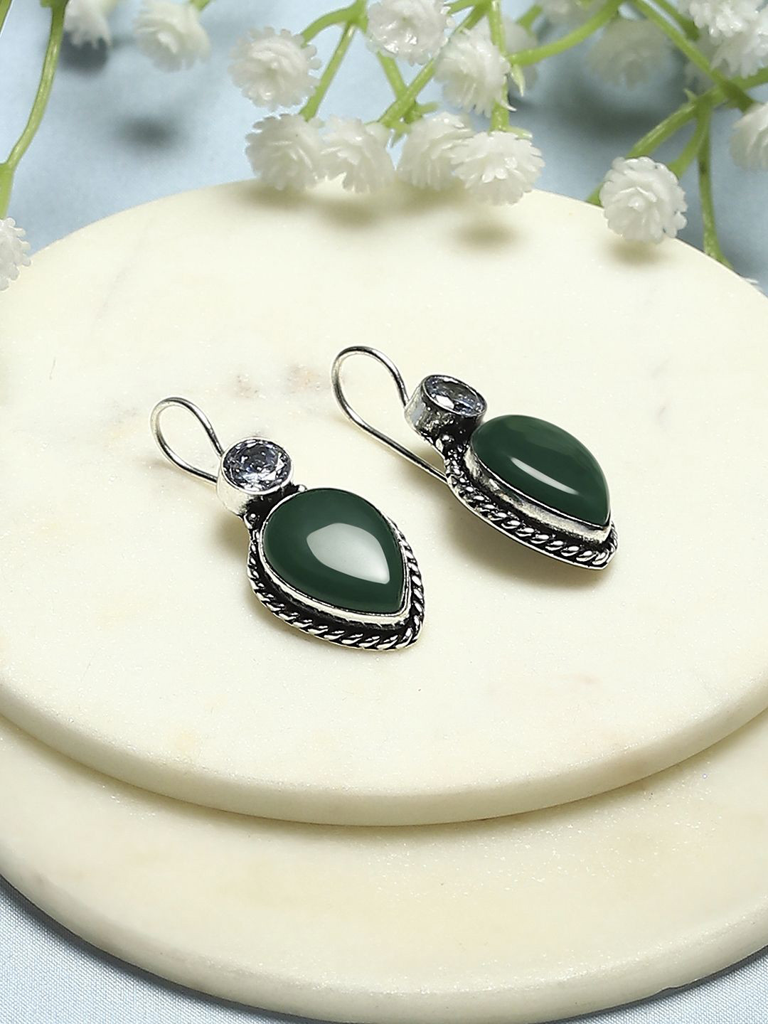 

Biba Silver-Plated Contemporary Drop Earrings, Green