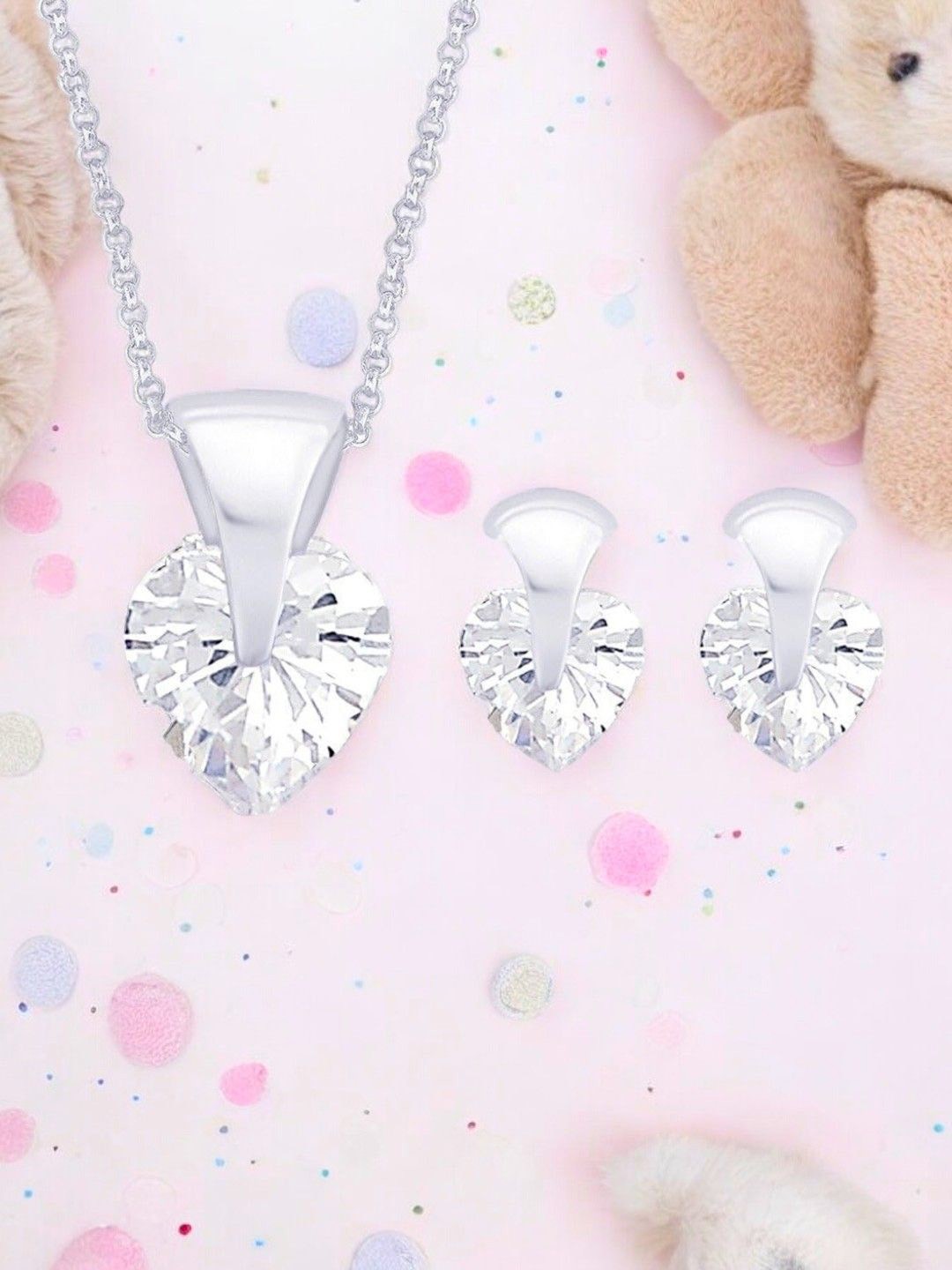 

Taraash 92.5 Sterling Silver Cubic Zirconia Studded Jewellery Set