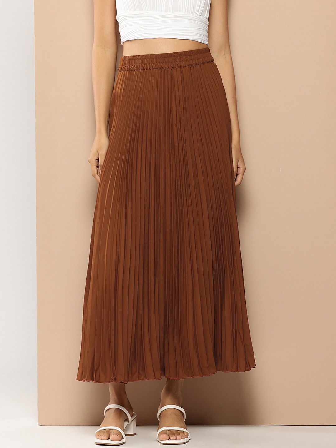 

Chemistry Accordion Pleated A-line Maxi Skirt, Brown