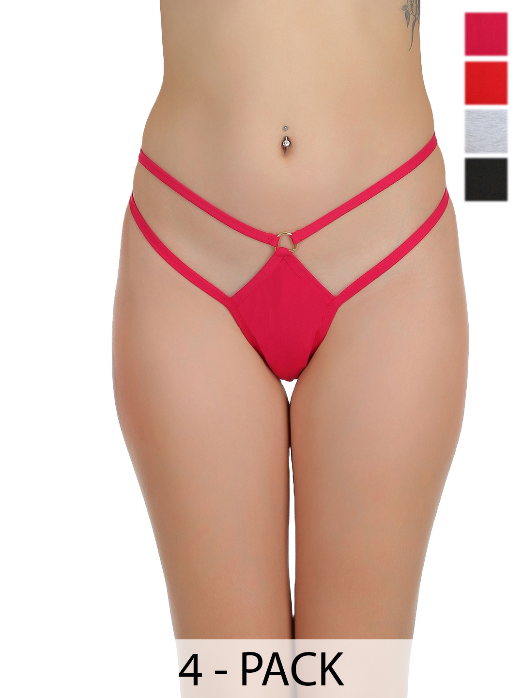 

SELFCARE Pack of 4 Low Waist Cotton Thong Briefs-SN2862, Red