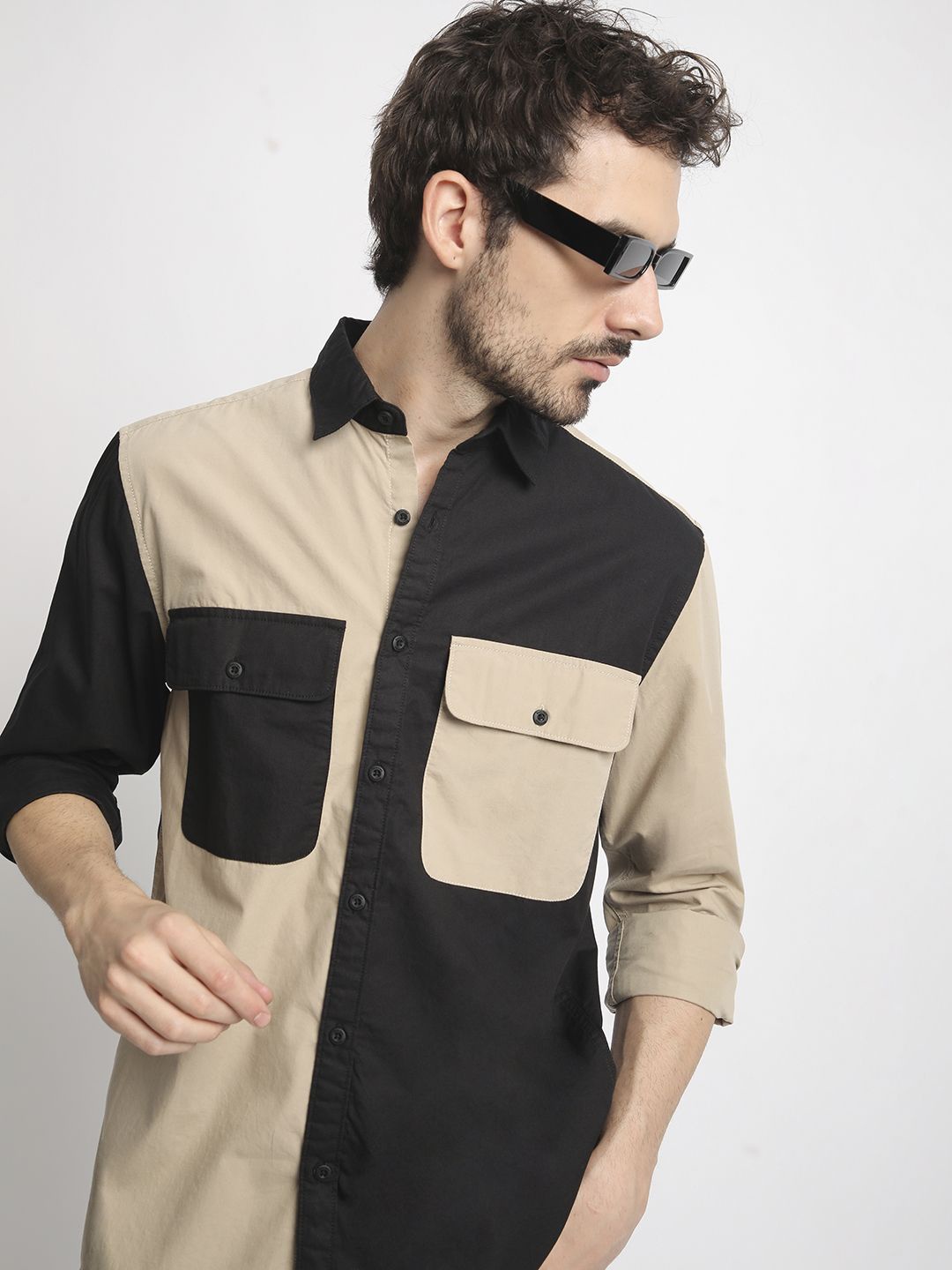 

Bene Kleed Men Cotton Colourblocked Casual Full sleeve Shirt, Black