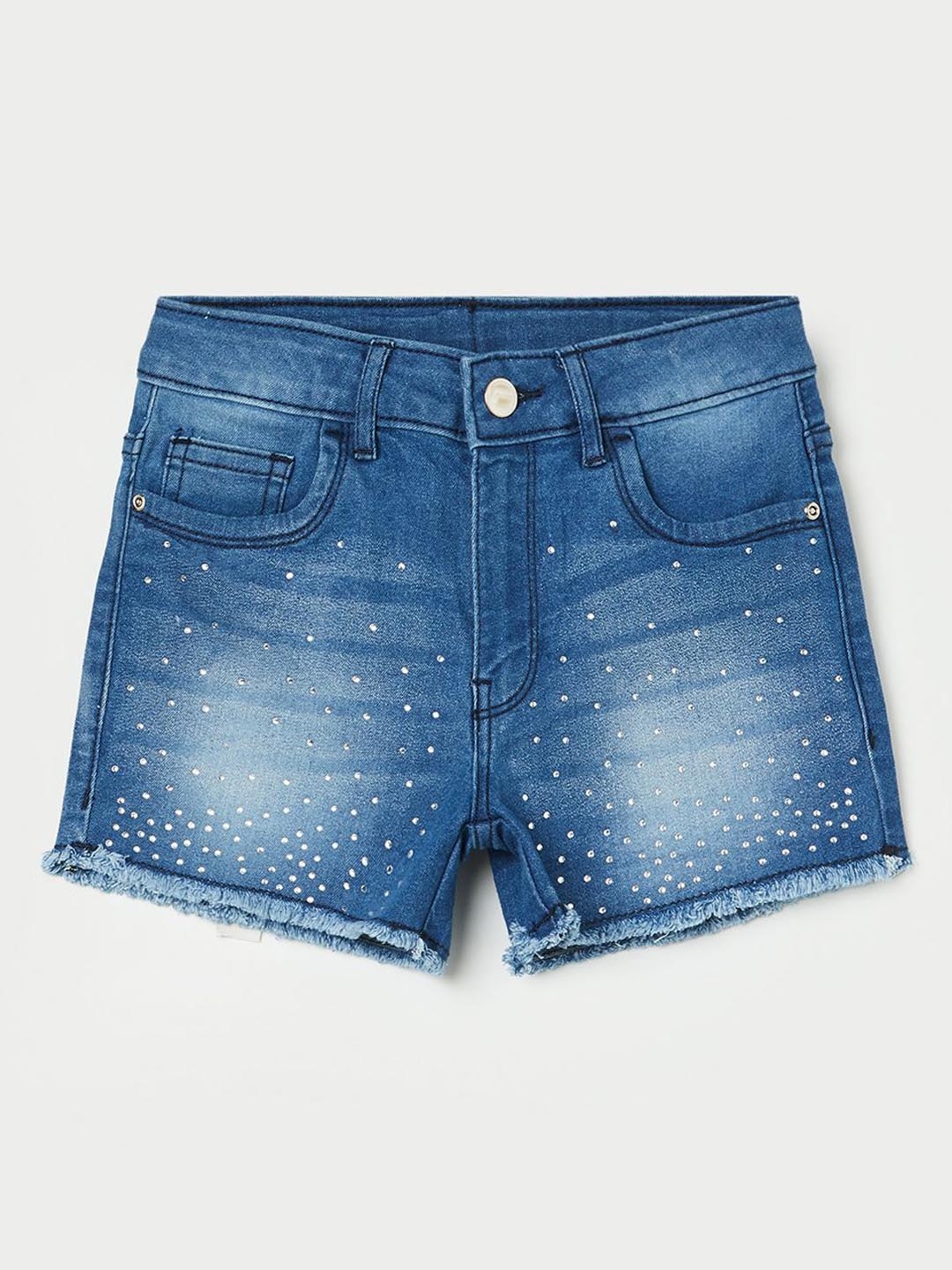 

Fame Forever by Lifestyle Girls Printed Denim Shorts, Blue