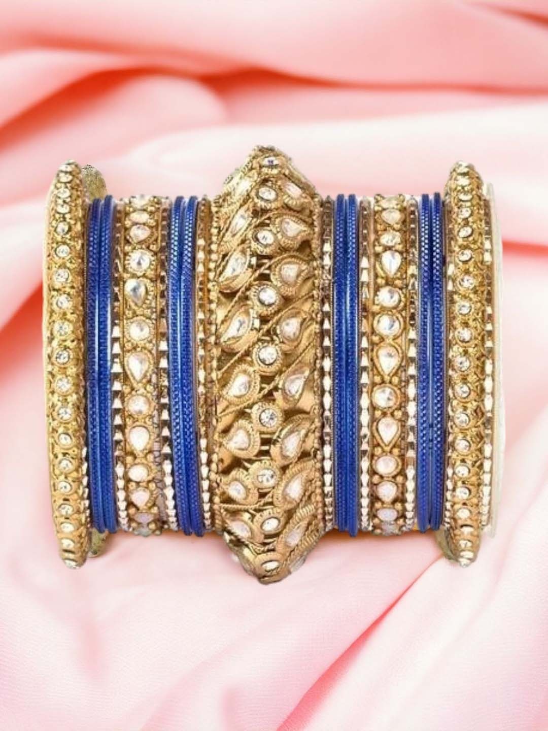 

leshya Set of 22 Brass-Plated Kundan Studded Bangles, Bronze