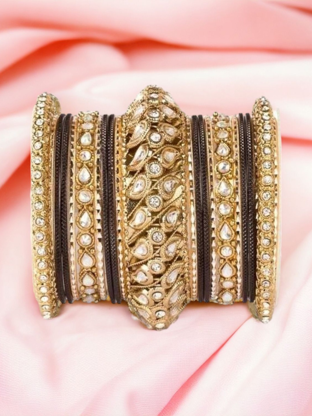 

leshya Set of 22 Brass-Plated Stone-Studded Bangles, Black