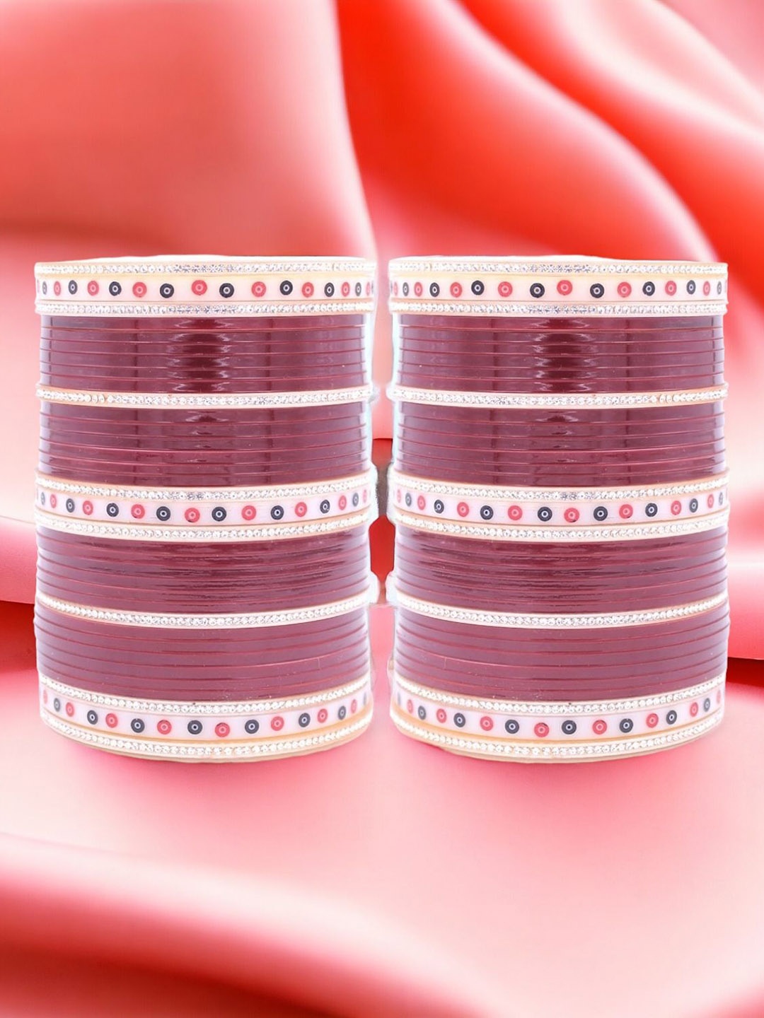 

leshya Set Of 70 Brass-Plated Kundan-Studded Punjabi Bridal Chura Bangles, Maroon
