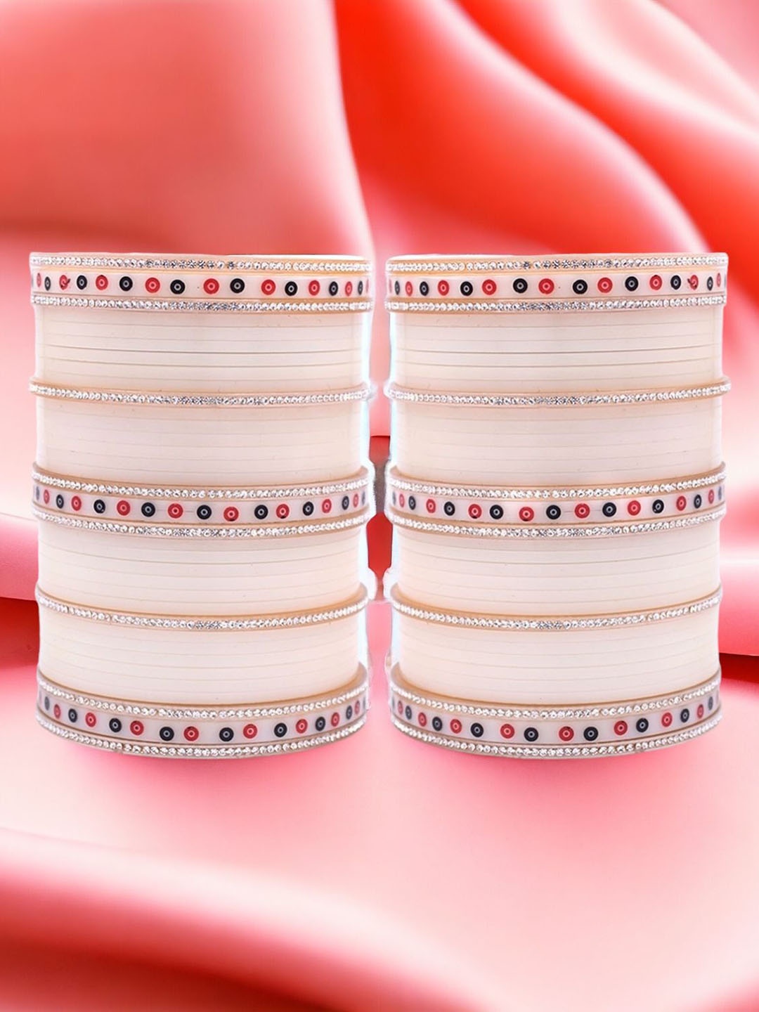 

leshya Set of 70 Brass-Plated Stone-Studded Punjabi Bridal Chura Bangles, Cream