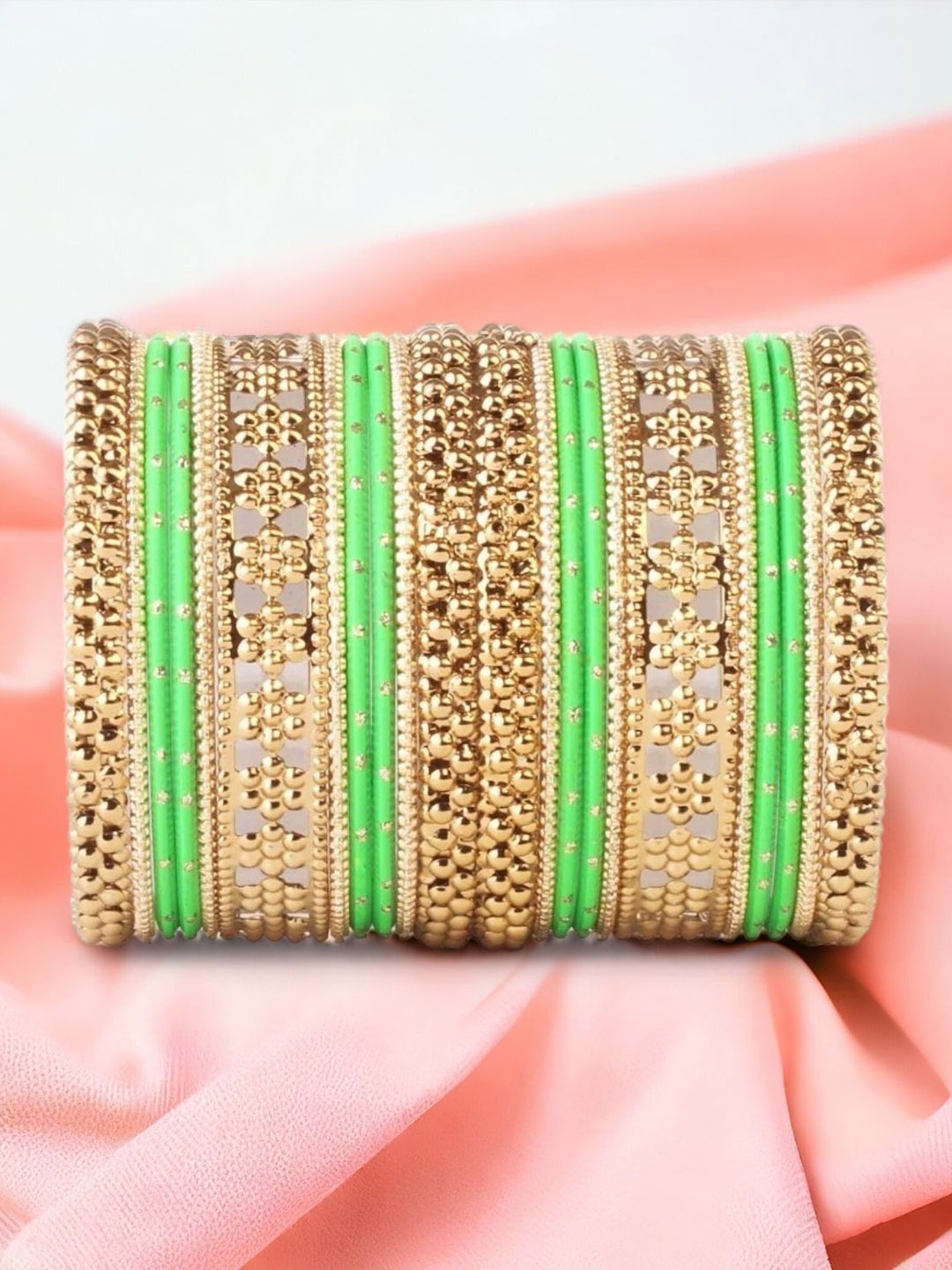 

leshya Set Of 22 Brass-Plated Flower Jaali Work Bangles, Green