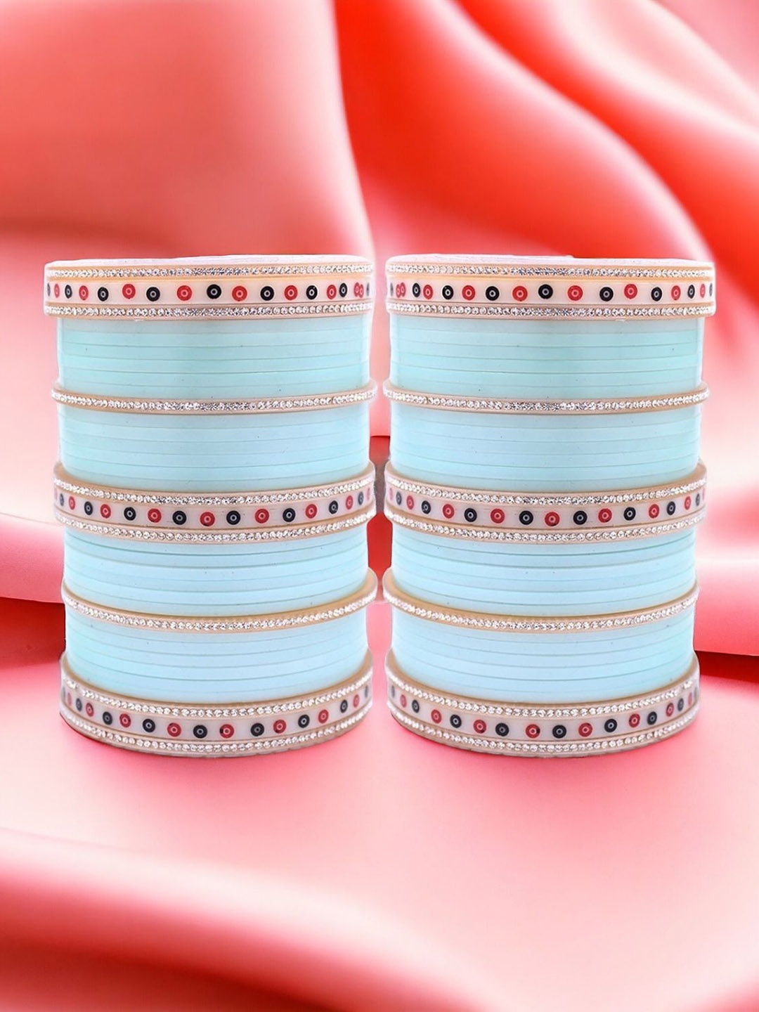 

leshya Set Of 70 Brass-Plated Punjabi Bridal Chura Kundan-Studded Bangles, Blue