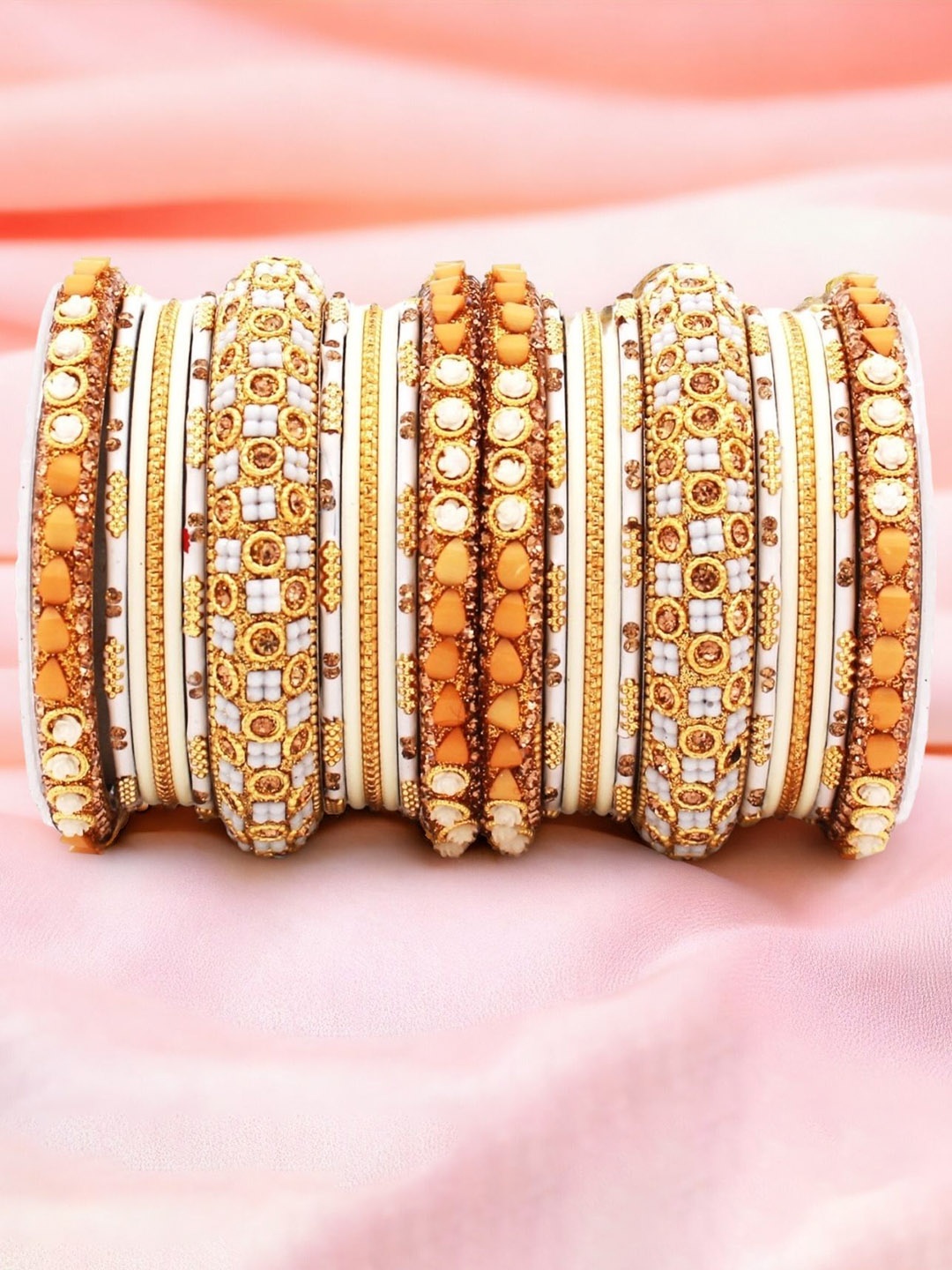 

leshya Set Of 26 Lac Stone-Studded Bangles, Beige