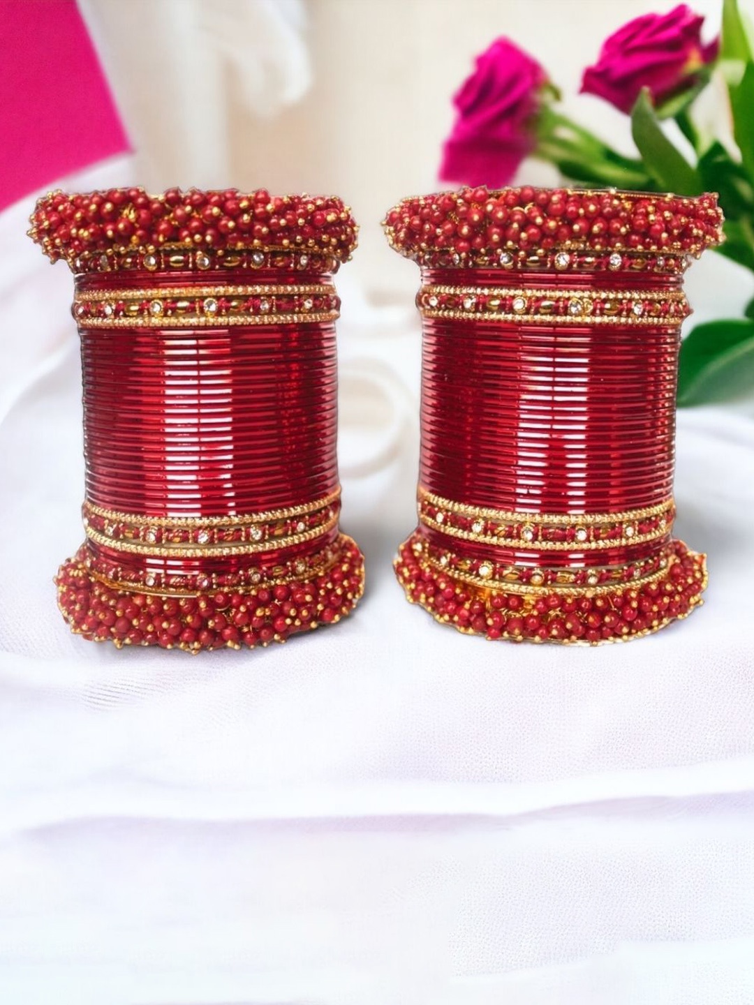 

leshya Set of 72 Brass-Plated Kundan Studded Bangles, Bronze